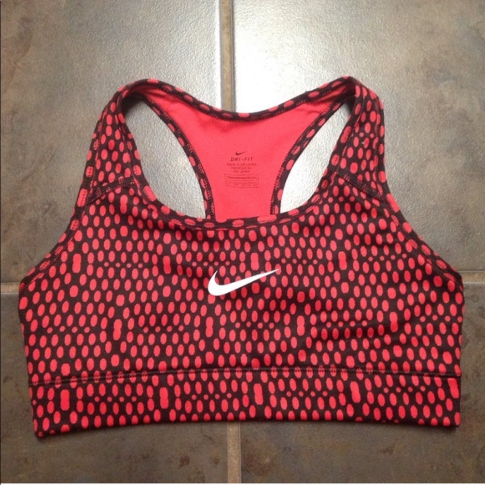 Black and Red Nike Swoosh Dri-Fit Sports Bra